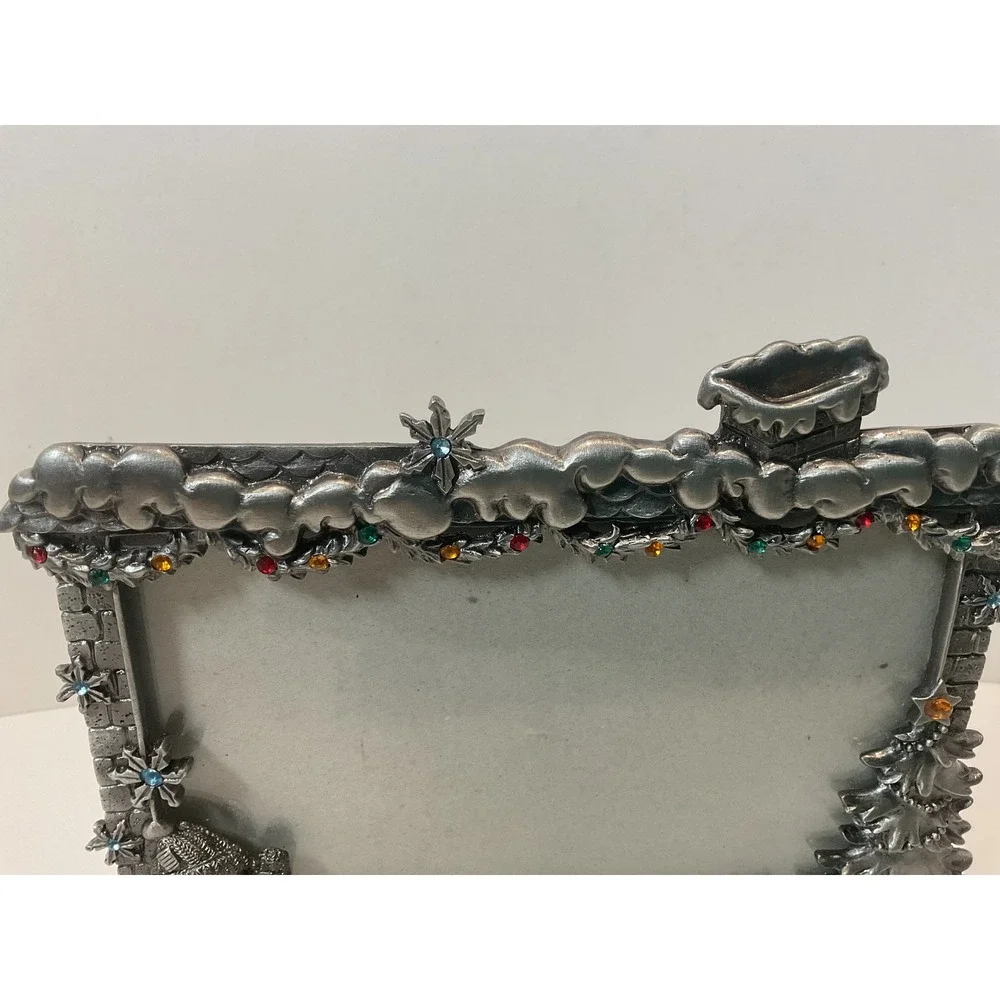 4X6 Metal Footed Christmas‎ Snowman Tree Chimney Photo Frame Tabletop Decor